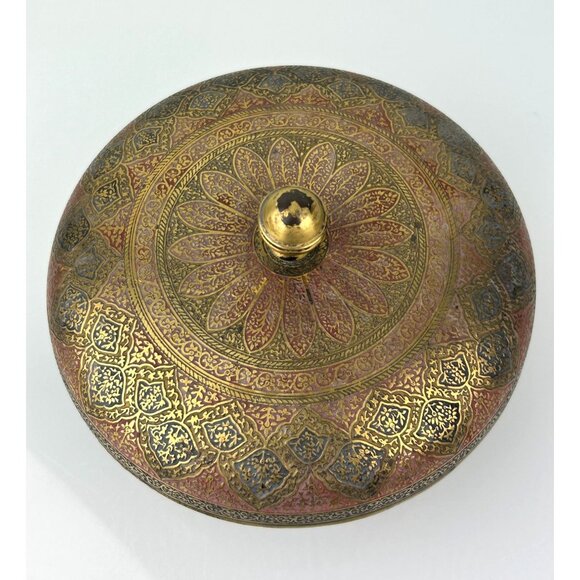 Kinco Brass Lidded Round Circular Trinket Box Home Decor Accent Boho Vintage - Picture 5 of 16